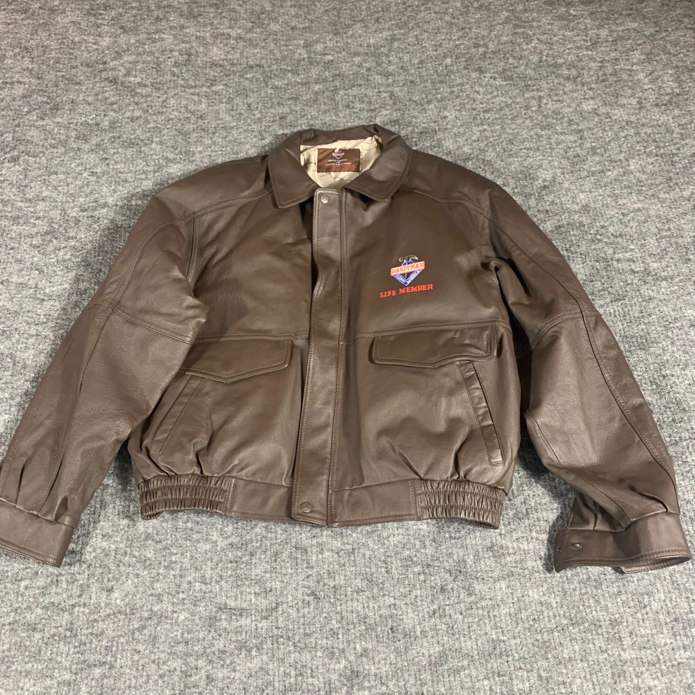 Handyman Club of America Jacket Mens XXL Brown Leather Bomber Vintage Map Lining
